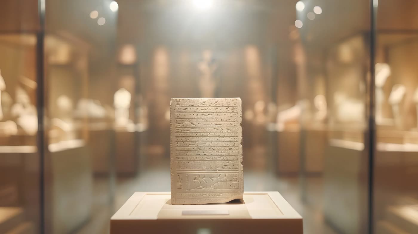 An artifact displayed in a glass museum case