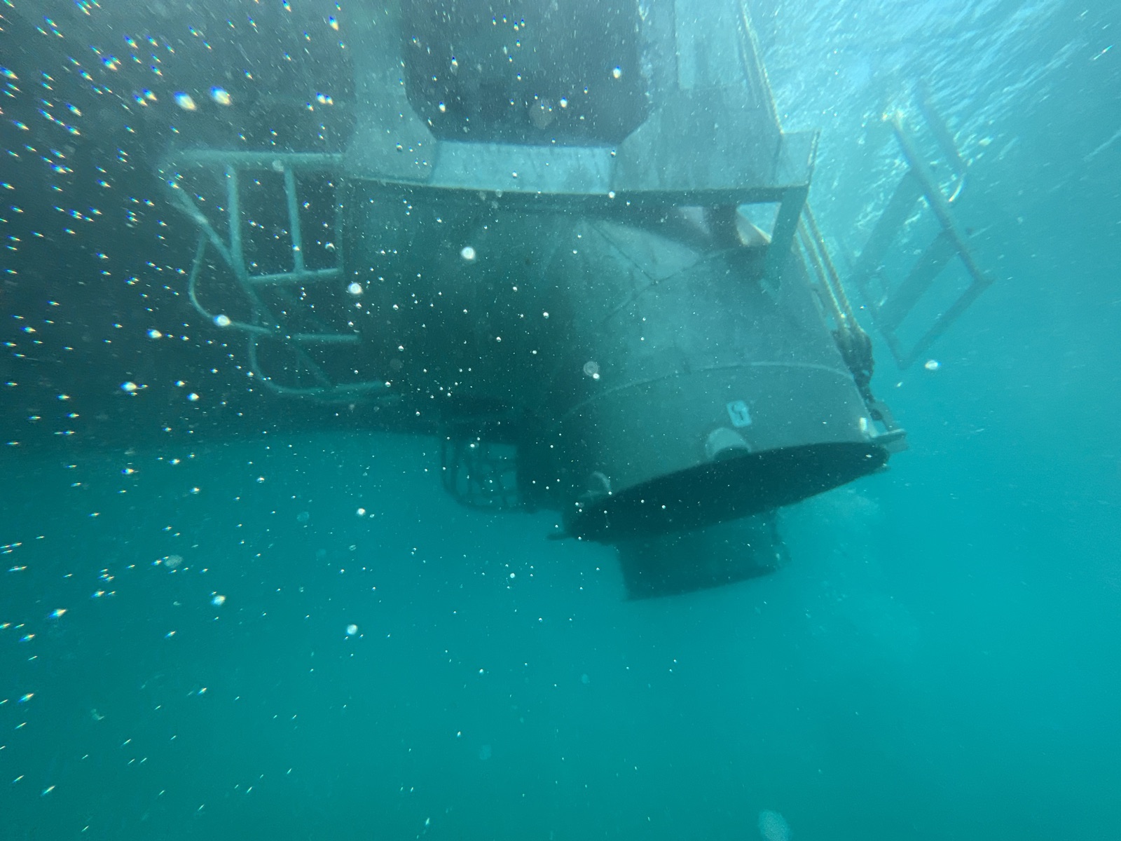 The salvage vessel seen from underwater